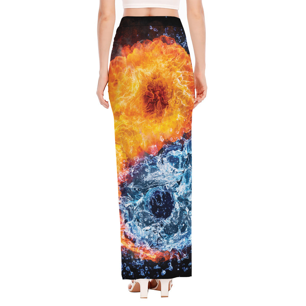 Fire And Water Yin Yang Print High Slit Maxi Skirt