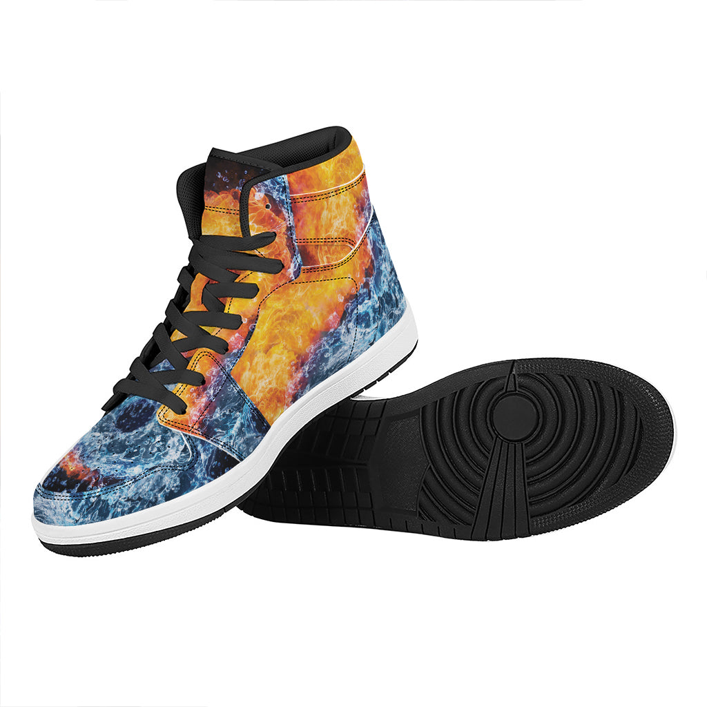 Fire And Water Yin Yang Print High Top Leather Sneakers