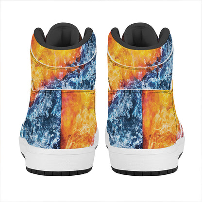 Fire And Water Yin Yang Print High Top Leather Sneakers