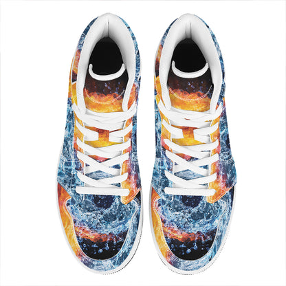 Fire And Water Yin Yang Print High Top Leather Sneakers
