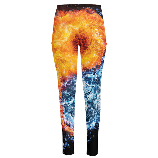 Fire And Water Yin Yang Print High-Waisted Pocket Leggings