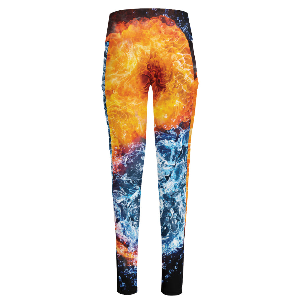 Fire And Water Yin Yang Print High-Waisted Pocket Leggings