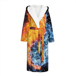 Fire And Water Yin Yang Print Hooded Bathrobe