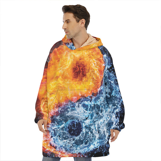Fire And Water Yin Yang Print Hoodie Blanket