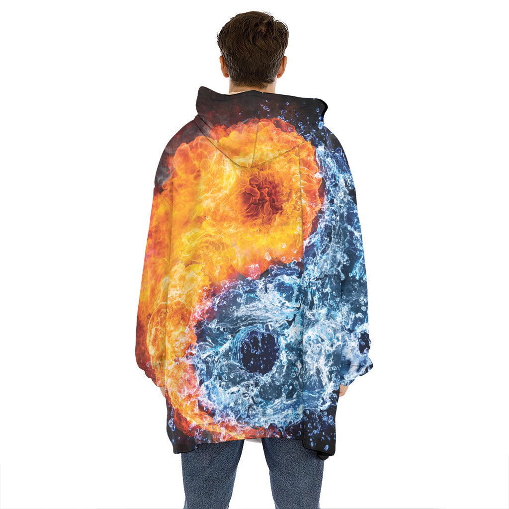 Fire And Water Yin Yang Print Hoodie Blanket