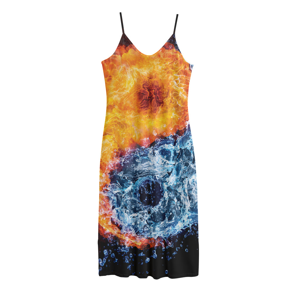 Fire And Water Yin Yang Print Jersey Midi Cami Dress