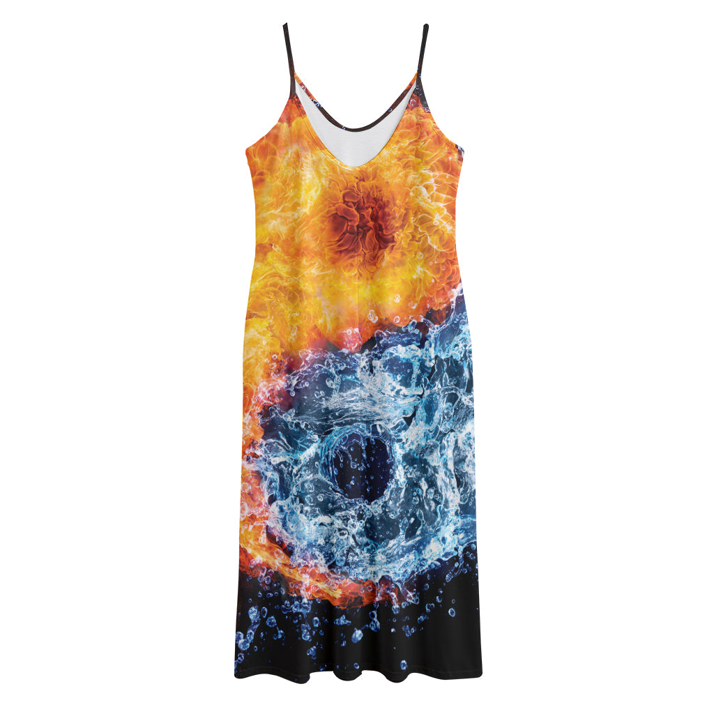 Fire And Water Yin Yang Print Jersey Midi Cami Dress