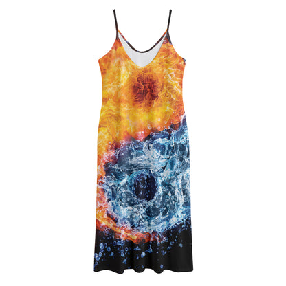 Fire And Water Yin Yang Print Jersey Midi Cami Dress
