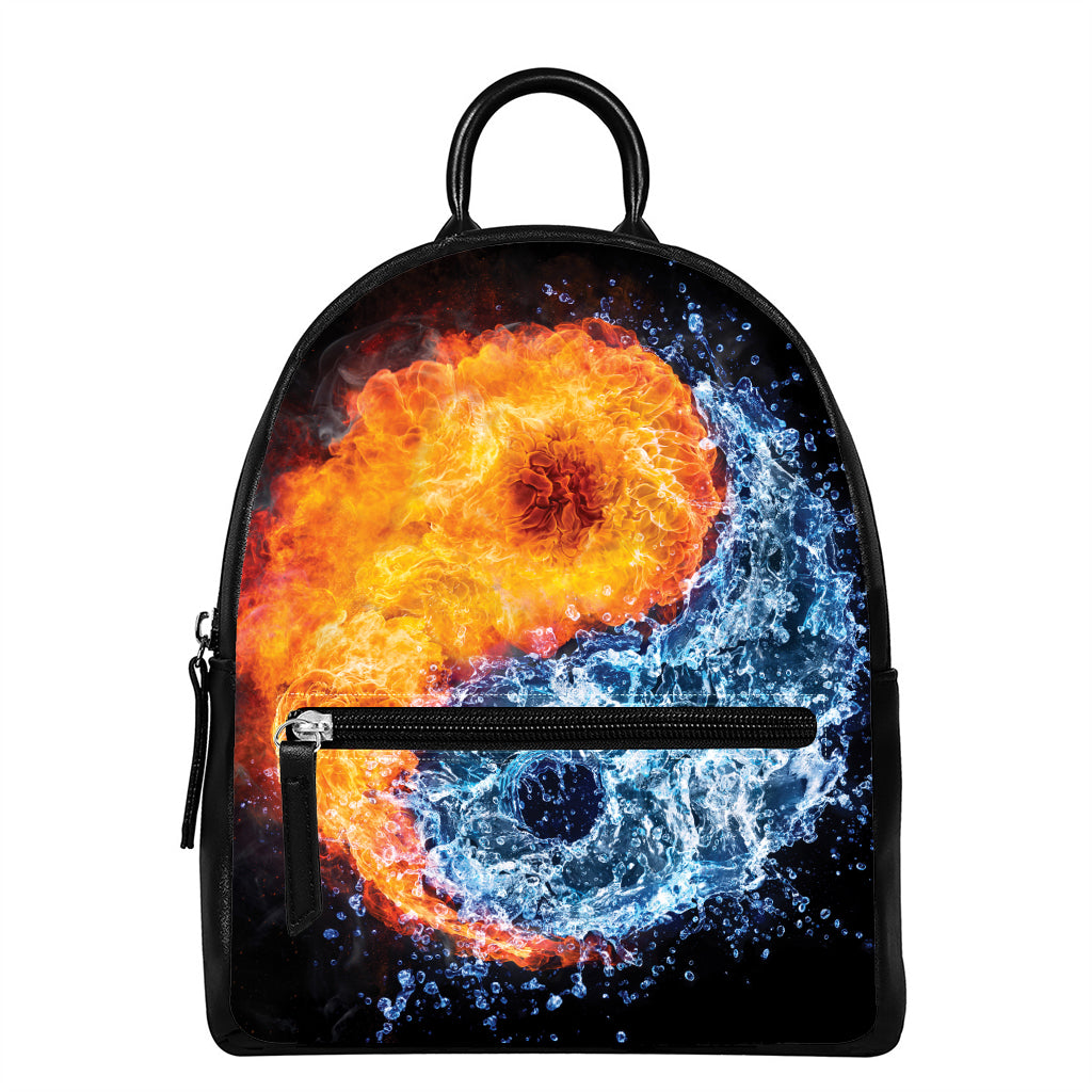 Fire And Water Yin Yang Print Leather Backpack