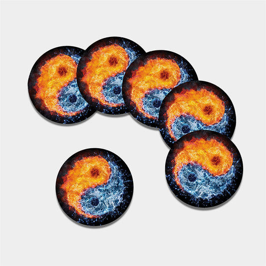 Fire And Water Yin Yang Print Leather Coaster Set