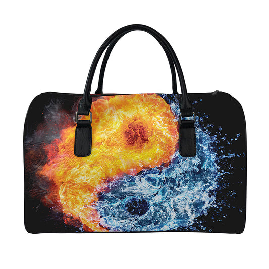 Fire And Water Yin Yang Print Leather Duffle Bag