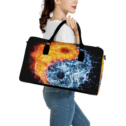 Fire And Water Yin Yang Print Leather Duffle Bag