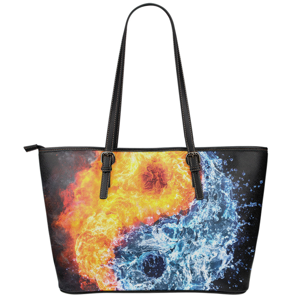 Fire And Water Yin Yang Print Leather Tote Bag