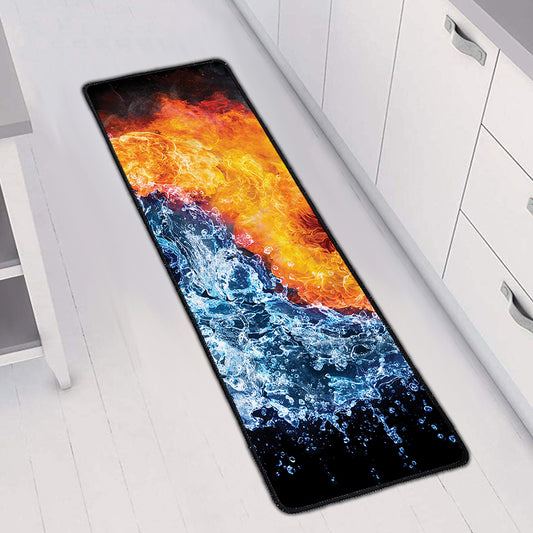 Fire And Water Yin Yang Print Long Kitchen Mat