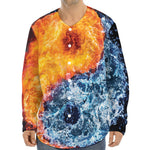 Fire And Water Yin Yang Print Long Sleeve Baseball Jersey