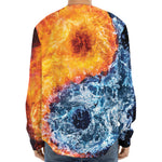 Fire And Water Yin Yang Print Long Sleeve Baseball Jersey