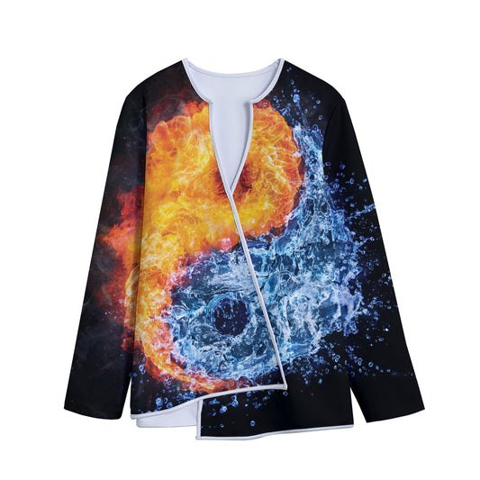 Fire And Water Yin Yang Print Long Sleeve Short Coat