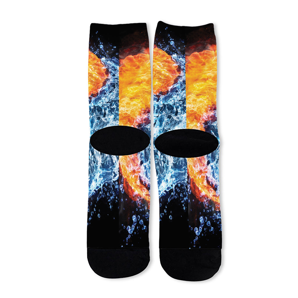 Fire And Water Yin Yang Print Long Socks