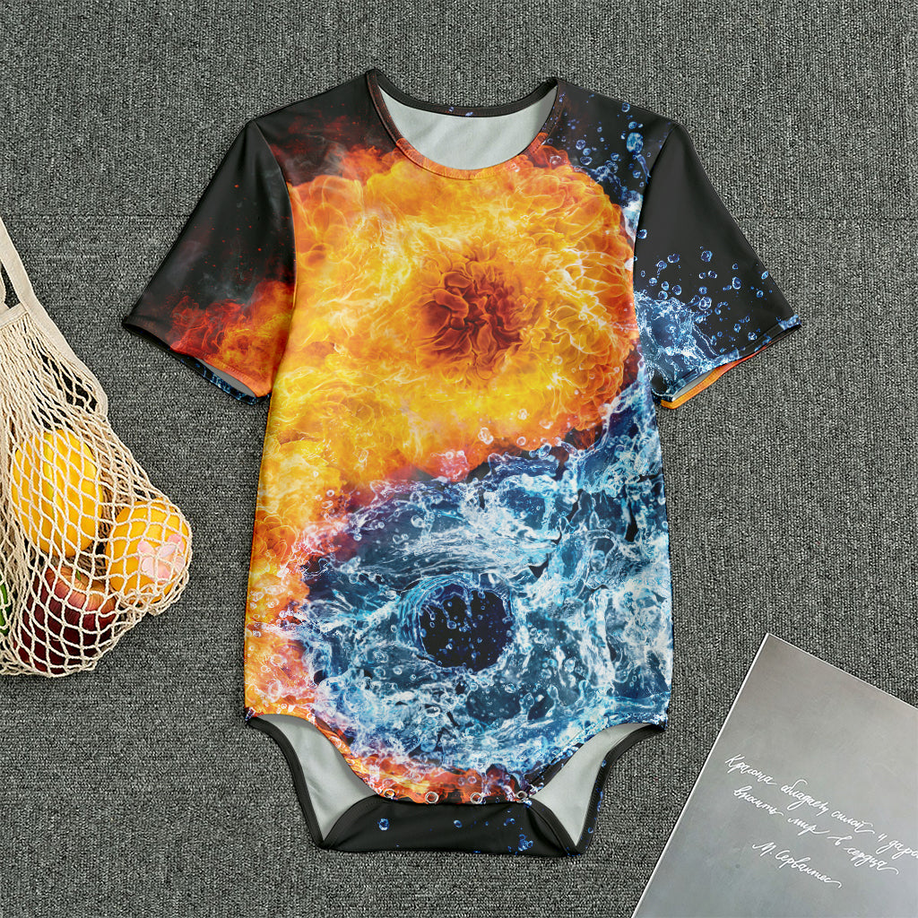Fire And Water Yin Yang Print Men's Bodysuit