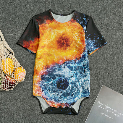 Fire And Water Yin Yang Print Men's Bodysuit