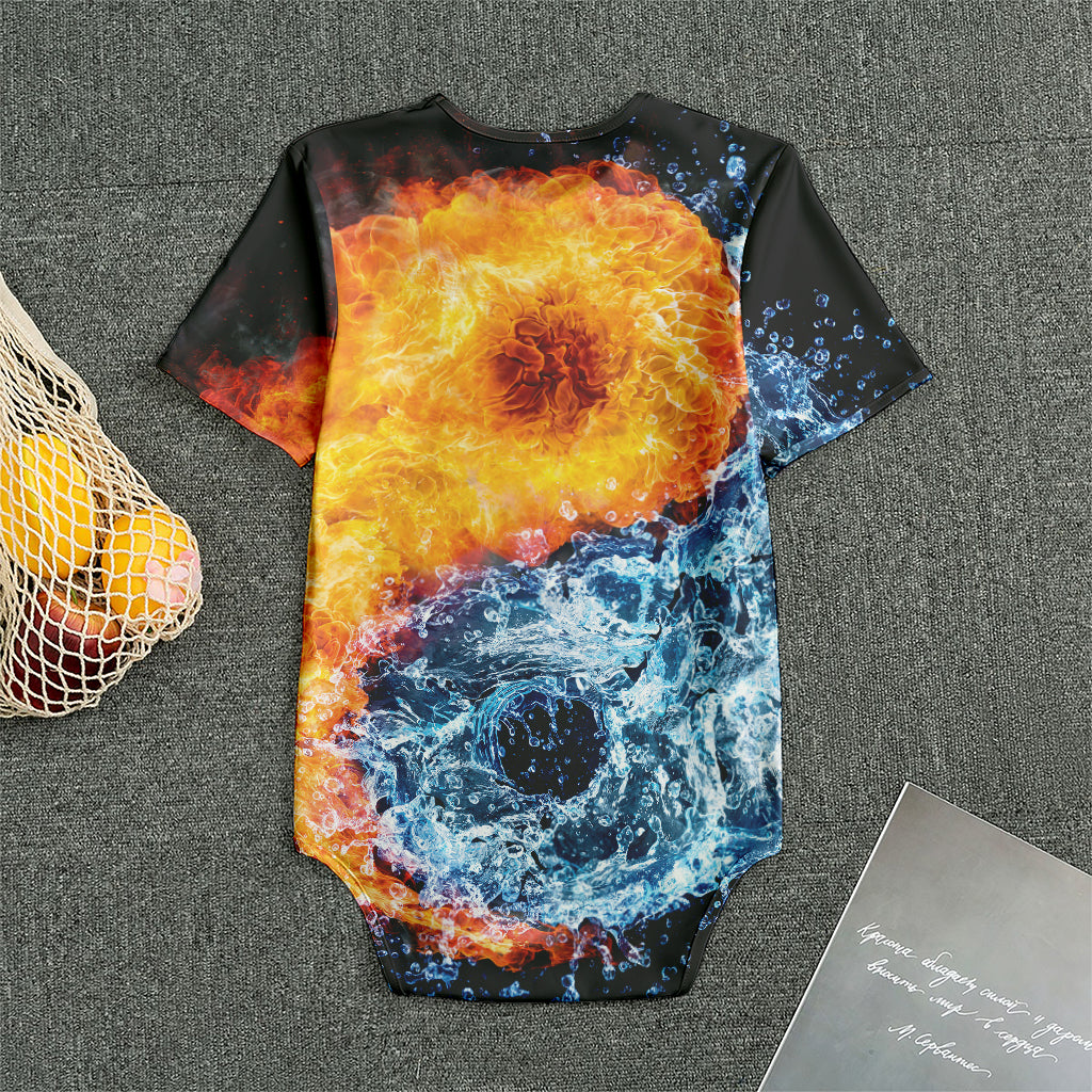 Fire And Water Yin Yang Print Men's Bodysuit
