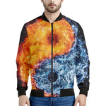 Fire And Water Yin Yang Print Men's Bomber Jacket