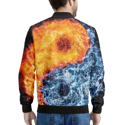 Fire And Water Yin Yang Print Men's Bomber Jacket
