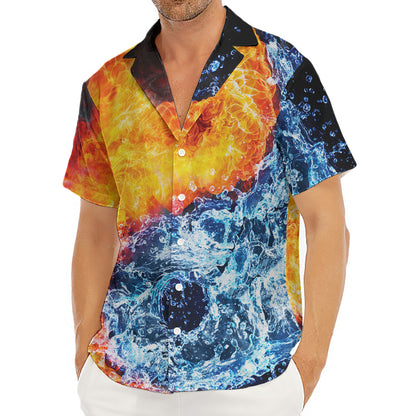 Fire And Water Yin Yang Print Men's Deep V-Neck Shirt