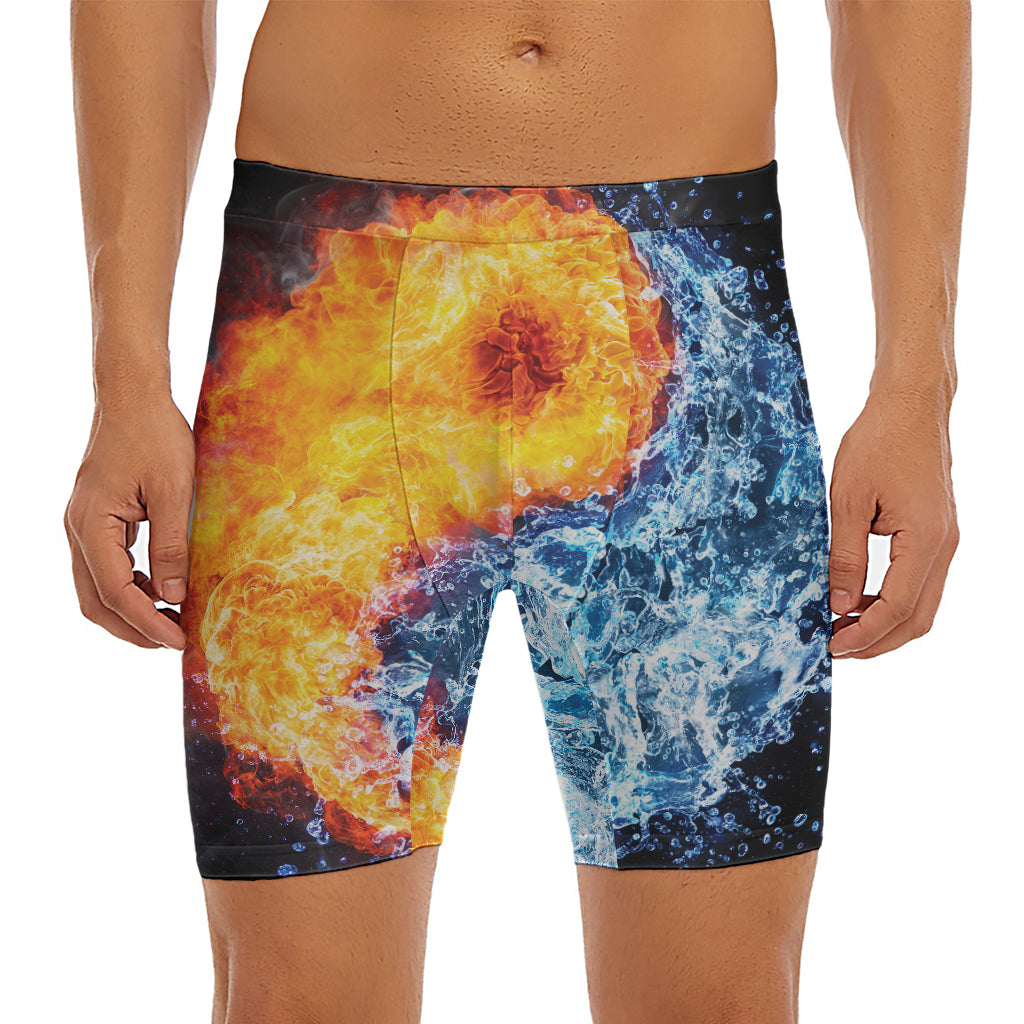 Fire And Water Yin Yang Print Men's Long Boxer Briefs