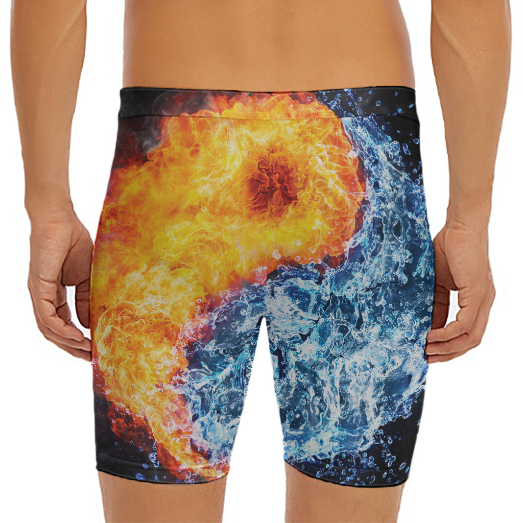 Fire And Water Yin Yang Print Men's Long Boxer Briefs