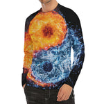 Fire And Water Yin Yang Print Men's Long Sleeve Rash Guard