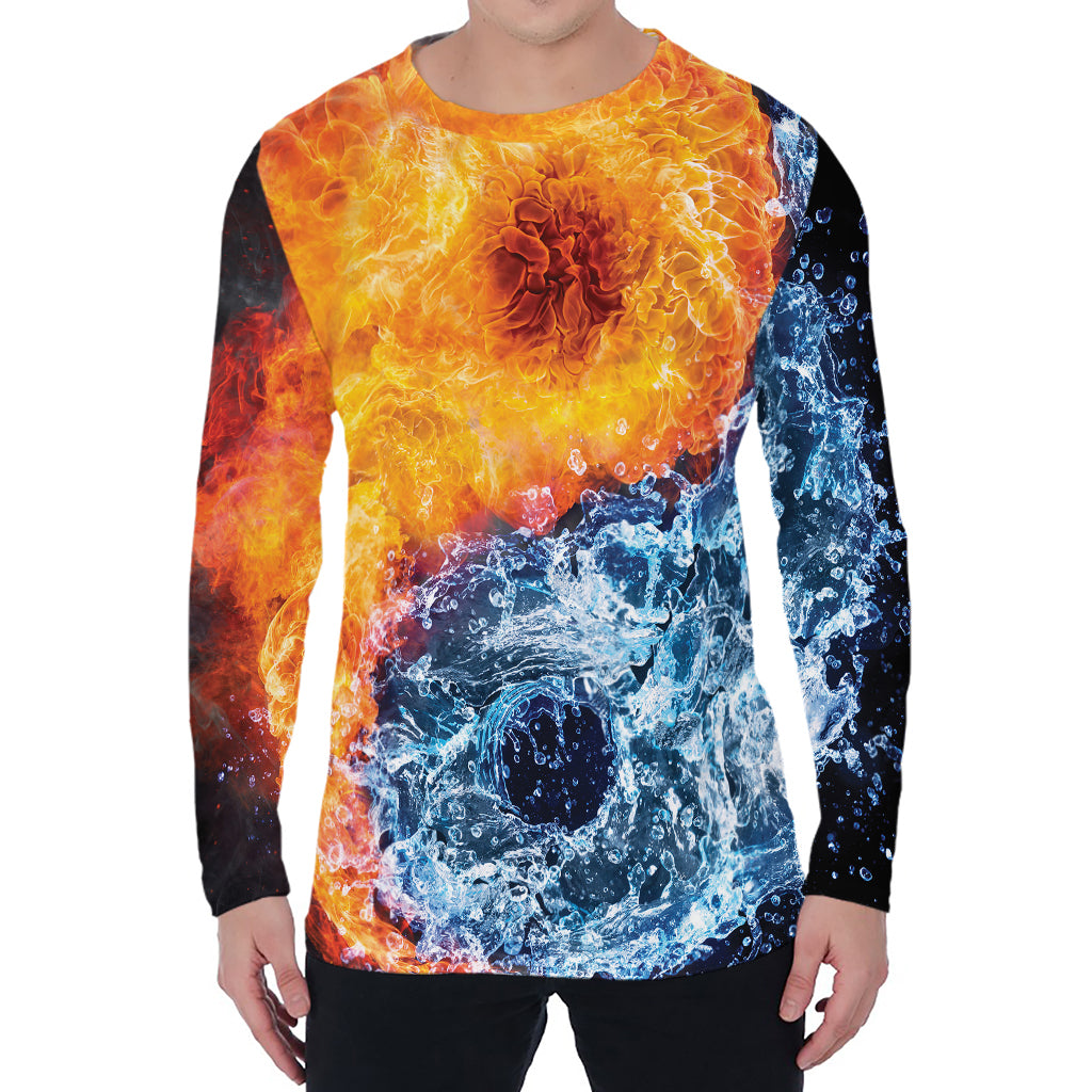 Fire And Water Yin Yang Print Men's Long Sleeve T-Shirt
