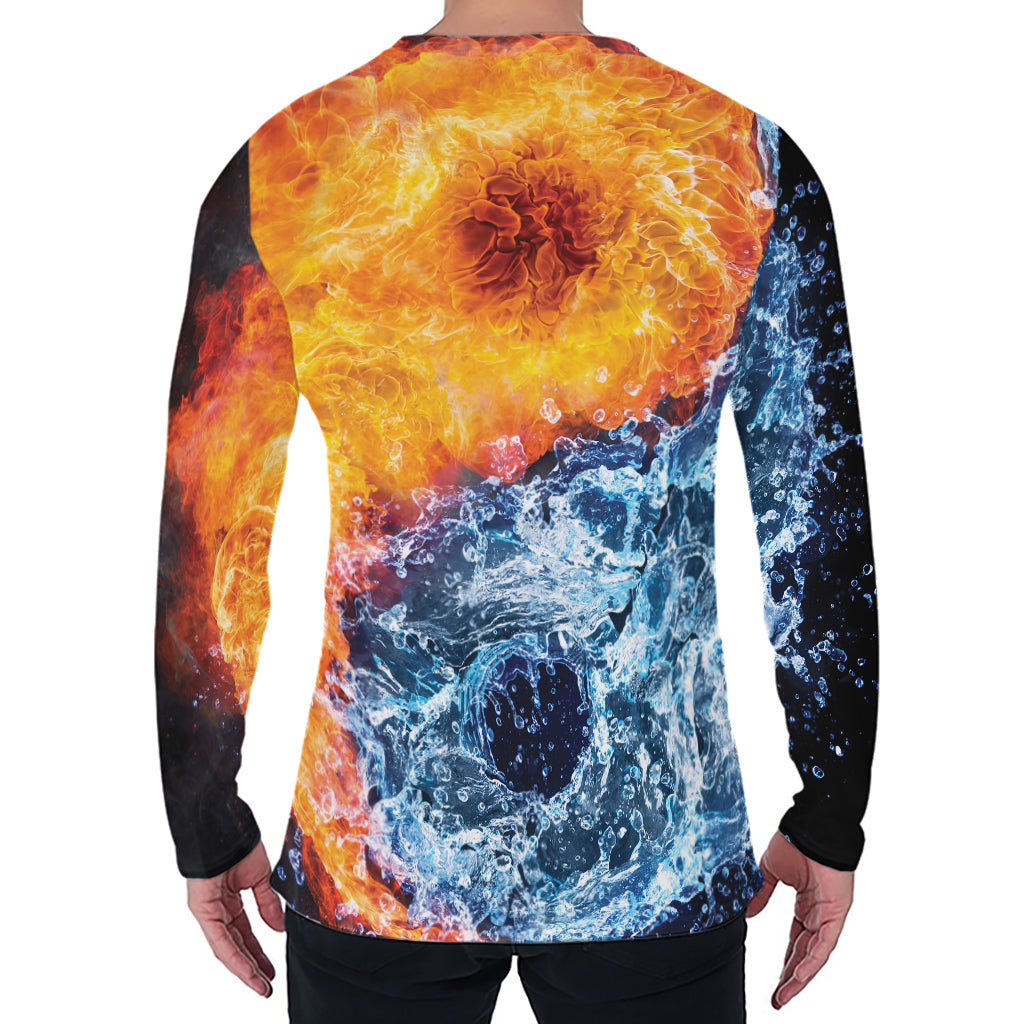Fire And Water Yin Yang Print Men's Long Sleeve T-Shirt