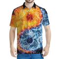 Fire And Water Yin Yang Print Men's Polo Shirt