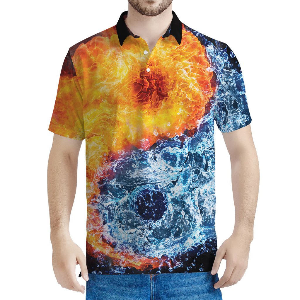 Fire And Water Yin Yang Print Men's Polo Shirt
