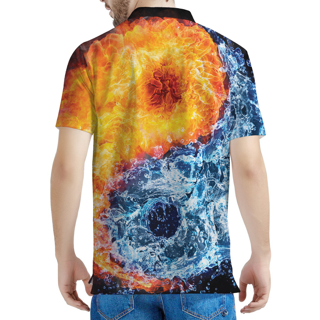 Fire And Water Yin Yang Print Men's Polo Shirt