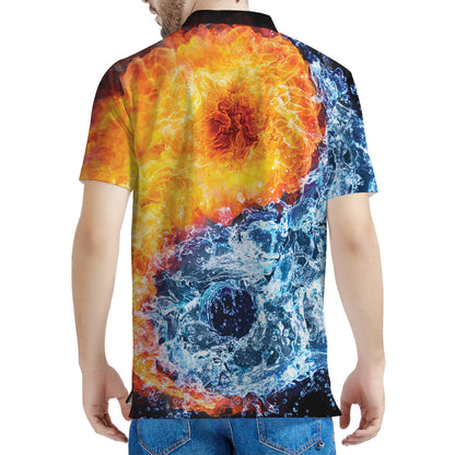 Fire And Water Yin Yang Print Men's Polo Shirt