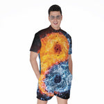 Fire And Water Yin Yang Print Men's Rompers