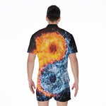 Fire And Water Yin Yang Print Men's Rompers
