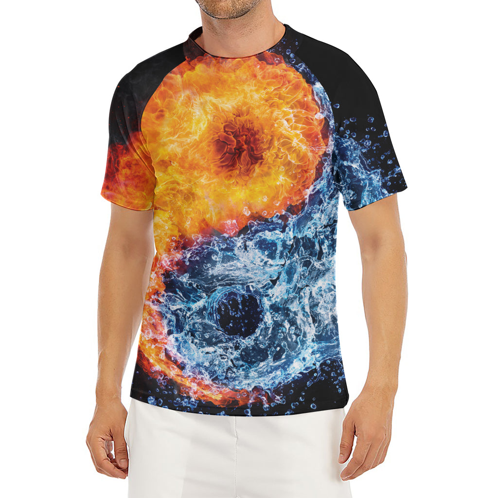 Fire And Water Yin Yang Print Men's Short Sleeve Rash Guard