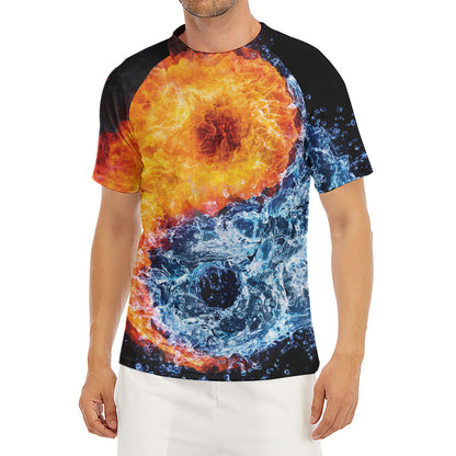 Fire And Water Yin Yang Print Men's Short Sleeve Rash Guard
