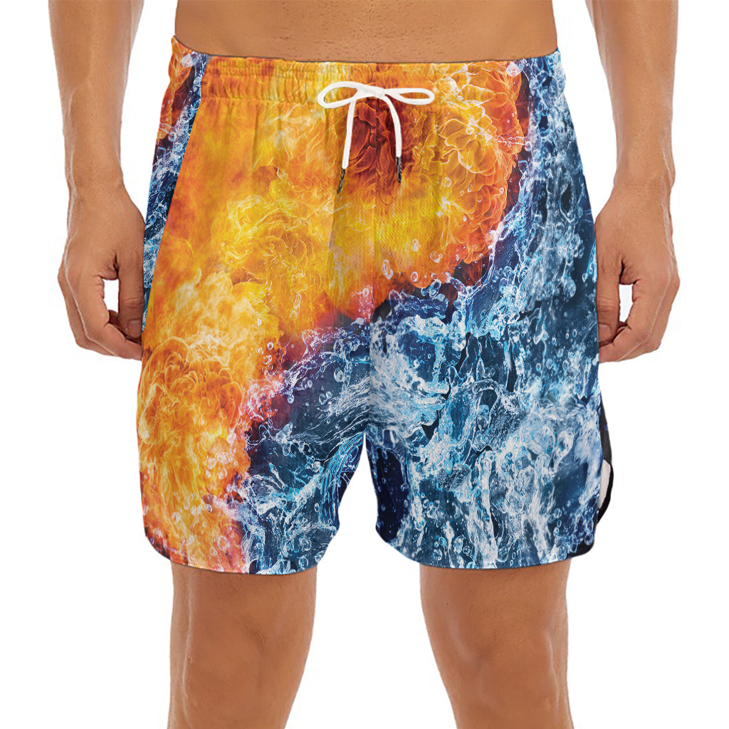 Fire And Water Yin Yang Print Men's Split Running Shorts