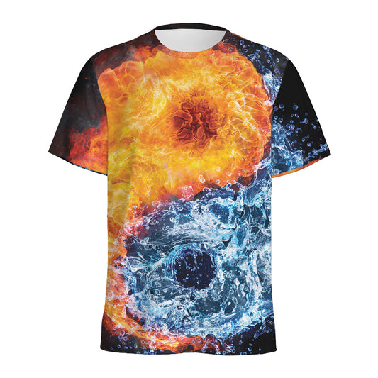 Fire And Water Yin Yang Print Men's Sports T-Shirt