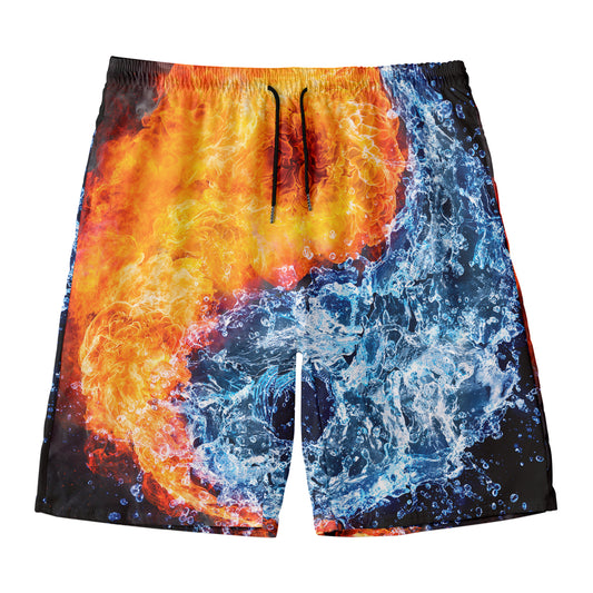 Fire And Water Yin Yang Print Men's Swim Trunks