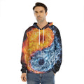 Fire And Water Yin Yang Print Men's Velvet Pullover Hoodie
