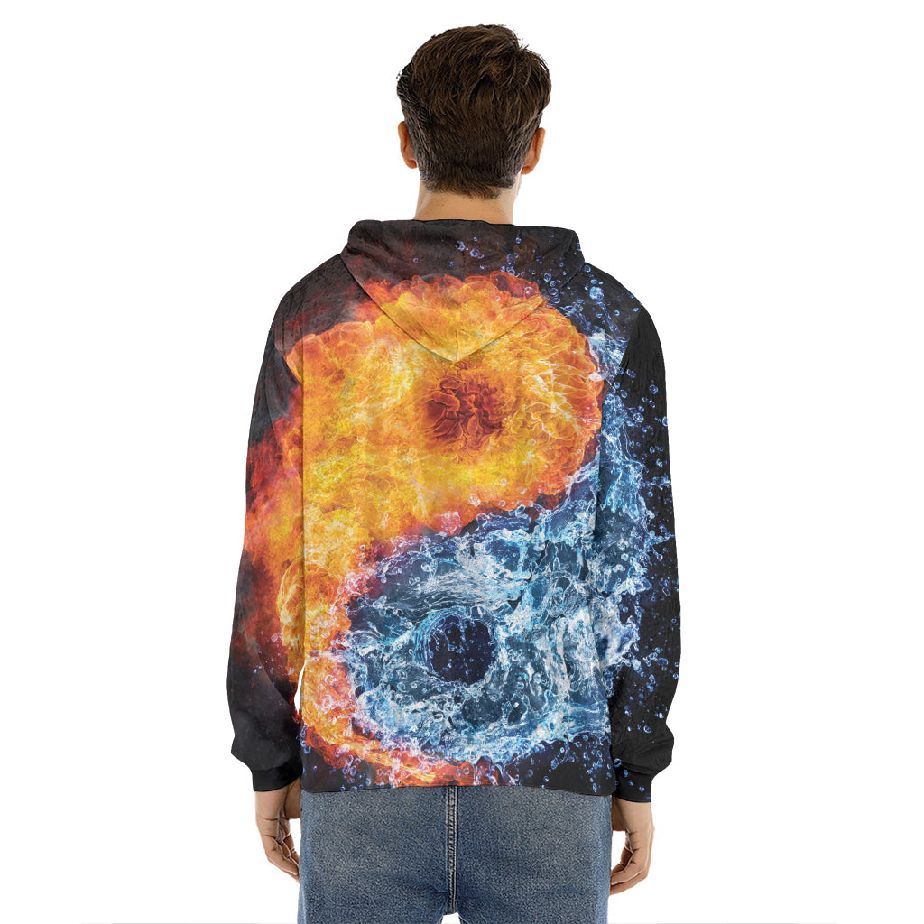 Fire And Water Yin Yang Print Men's Velvet Pullover Hoodie