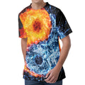 Fire And Water Yin Yang Print Men's Velvet T-Shirt