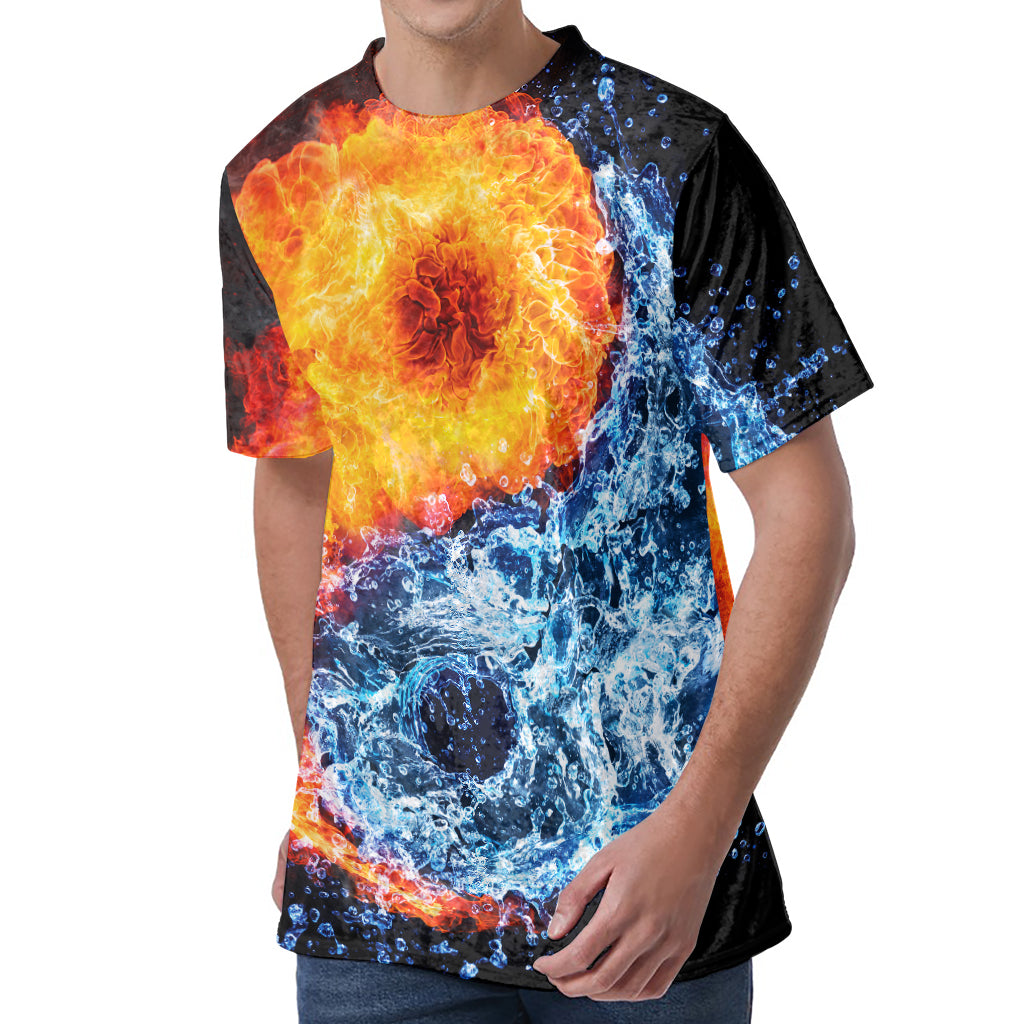Fire And Water Yin Yang Print Men's Velvet T-Shirt