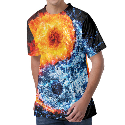 Fire And Water Yin Yang Print Men's Velvet T-Shirt
