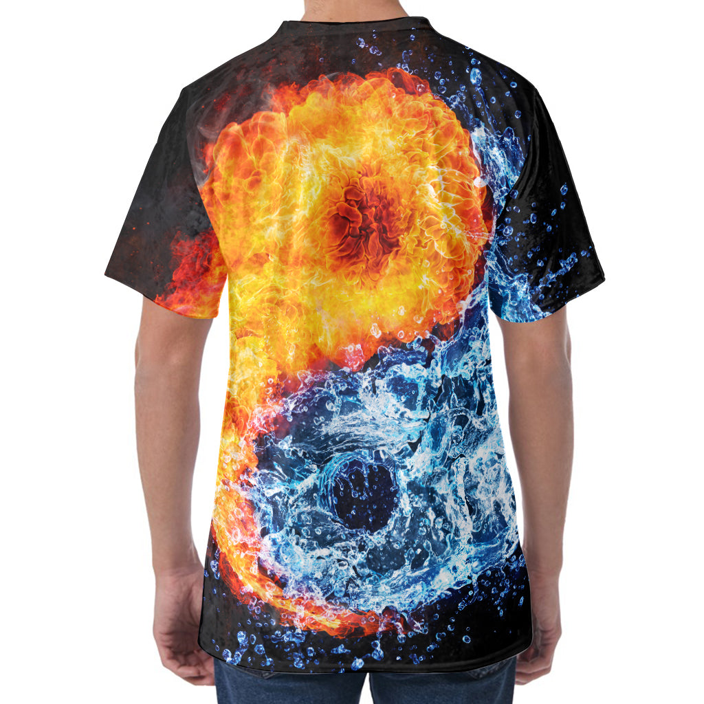 Fire And Water Yin Yang Print Men's Velvet T-Shirt